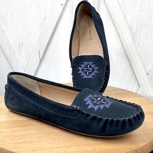 Lucky Brand Ailee Moccasin Shoe Womens Blue Leather Suede boho Slip On size 6